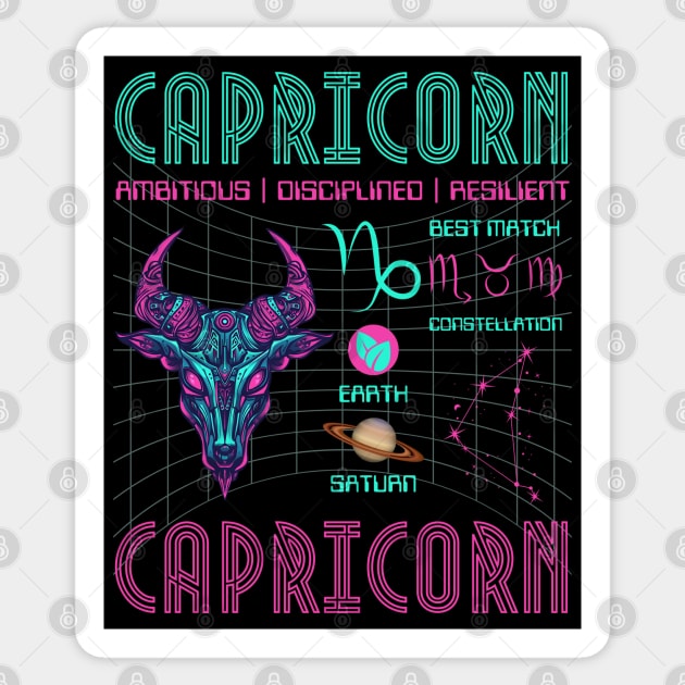 Capricorn Cyberpunk Zodiac Astrology Design Sticker by TuncGK
